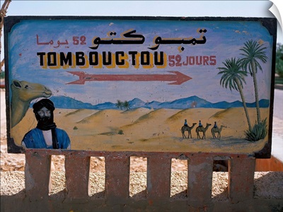 Morocco, Dra Valley, road sign to Timbouctou