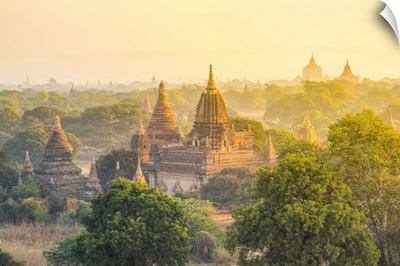 Myanmar, Mandalay, Bagan, Pagodas And Temples At Sunrise