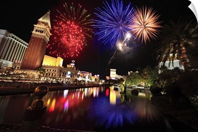 Nevada, Las Vegas, Fireworks and the Venetian Resort Hotel Casino