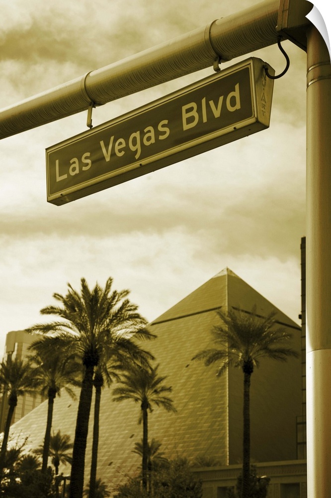 United States, USA, Nevada, Las Vegas, Street name sign and Luxor Hotel and Casino