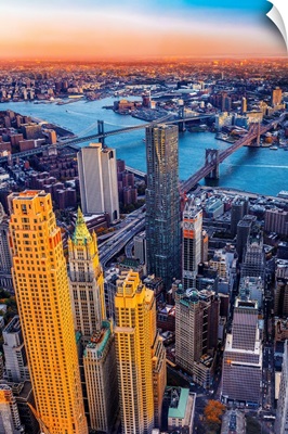 New York City, East River, Manhattan, Brooklyn Bridge And Manhattan Bridge