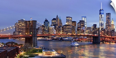 New York City, Manhattan, Brooklyn Bridge, Downtown skyline