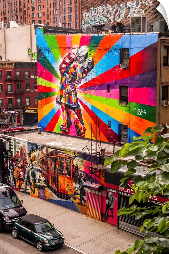 USA, New York City, Manhattan, High Line Park, murals.