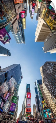 New York City, Manhattan, Midtown, Times Square, View Of Skyscrapers From Street Level