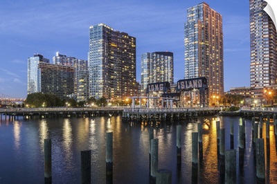 New York City, Queens, Long Island City, Waterfront at night