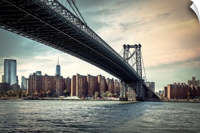 New York City, Williamsburg Bridge And Lower Manhattan Skyline