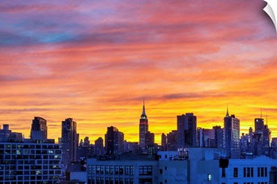 New York, NYC, Manhattan Skyline, Empire State Building, Night
