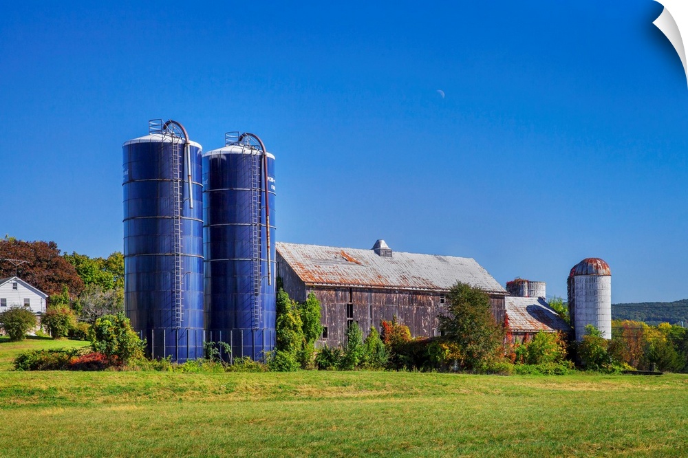 New York, Warwick, Farm with Barn and silos.