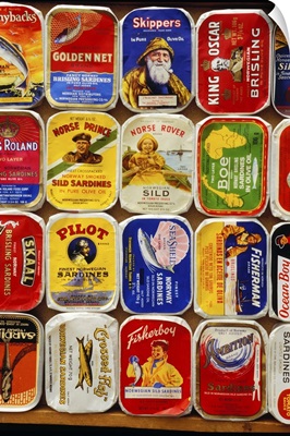 Norway, Rogaland, Norwegian Canning Museum, old sardine tins in exposition