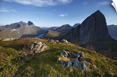Norway, Troms, Tromso, Segla mountain and Senja Island's landscape
