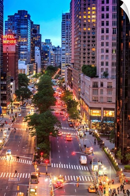 NYC, Manhattan, Columbus Circle, Columbus Circle and Broadway at night