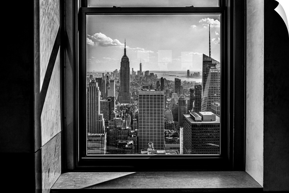 New York, New York City, Manhattan, Rockefeller Center, Midtown cityscape from Top of the Rock with the Empire State Build...