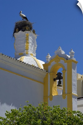 Portugal, Faro, a stork's nest on the Capela de Santo Amaro church in Faro