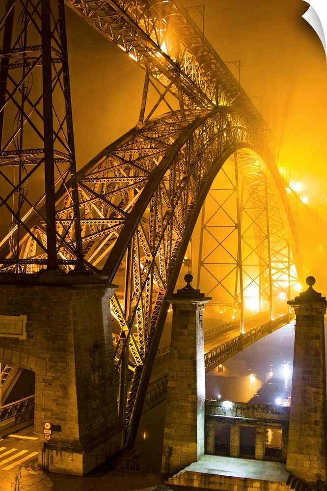Portugal, Porto, Dom Luis Bridge in a misty night.