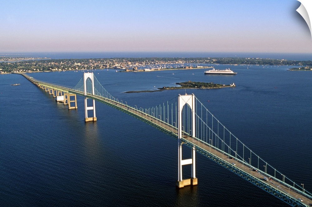 Rhode Island, Newport, Air view of Newport Bridge
