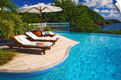Saint Lucia, Gros Islet, Caribbean, Cap Estate, Poolside at Hibiscus Villa