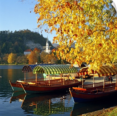 Slovenia, Upper Carniola, Alps, Julian Alps, Bled, Bled lake, typical boats