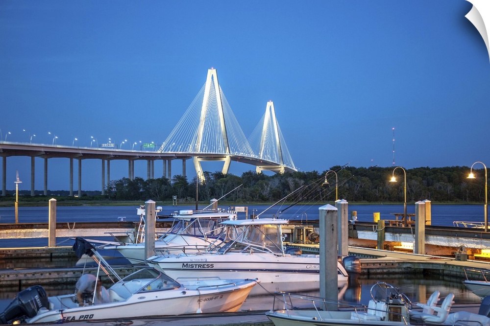 South Carolina, Charleston, Arthur Ravenel Jr. Bridge at dusk