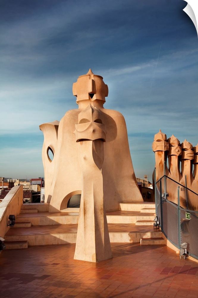 Spain, Barcelona, Casa Mila after architect Antoni Gaudi on Passeig de Gracia Avenue, Rooftop.