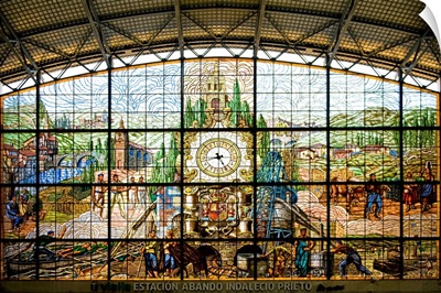 Spain, Bilbao, Stained glass window, Abando Railway Station Bilbao