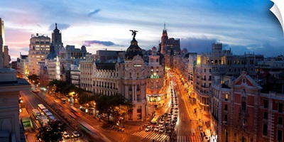 Spain, Comunidad de Madrid, Madrid, Gran Via, Calle Alcala and Metropolis palace