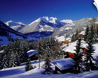 Switzerland, Bern, Gstaad village, view towards Oldenhorn mountain