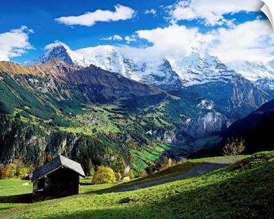 Switzerland, Bern, View from Wengen village towards Jungfrau mountain
