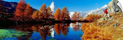 Switzerland, Valais, Zermatt, Matterhorn mountain and Grindji Lake