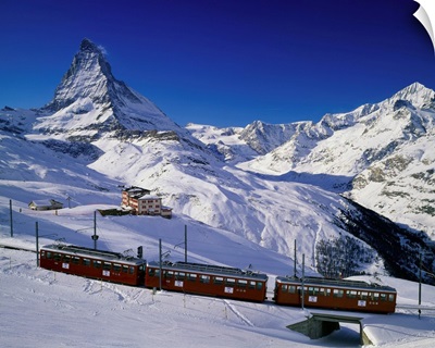 Switzerland, Valais, Zermatt, train and Matterhorn