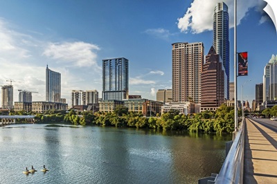 Texas, Austin downtown skyline from Congress Ave Bridge
