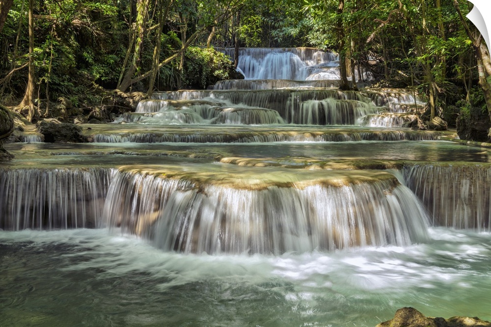 Thailand, Thailand Central, Kanchanaburi, Huay Mae Khamin Waterfalls in Khuean Srinagarindra National Park.