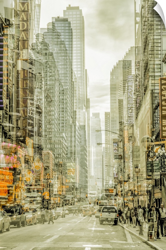 United States, New York City, Manhattan skyscrapers, multi-exposures.
