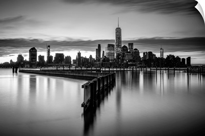 USA, New York City, Lower Manhattan Skyline With One World Trade Center, Sunrise
