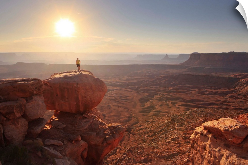 Utah, Canyonlands National Park, Hiker on a headland at Grand view overlook