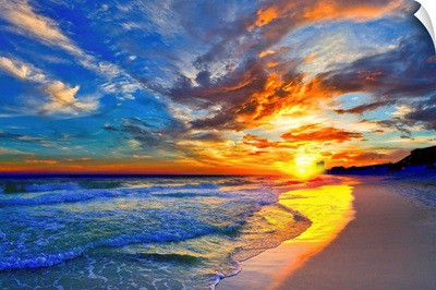 Amazing Red Blue Sunset Beach Canvas