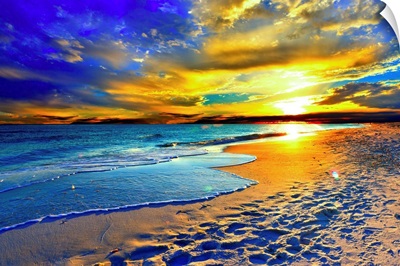 Beautiful Blue Beach Orange Sunset