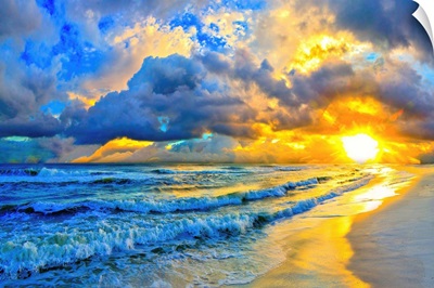 Beautiful Blue Ocean Sunset And Waves