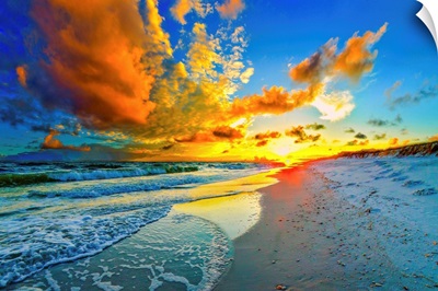 Beautiful Blue Sky Orange Sunset Beach Seascape