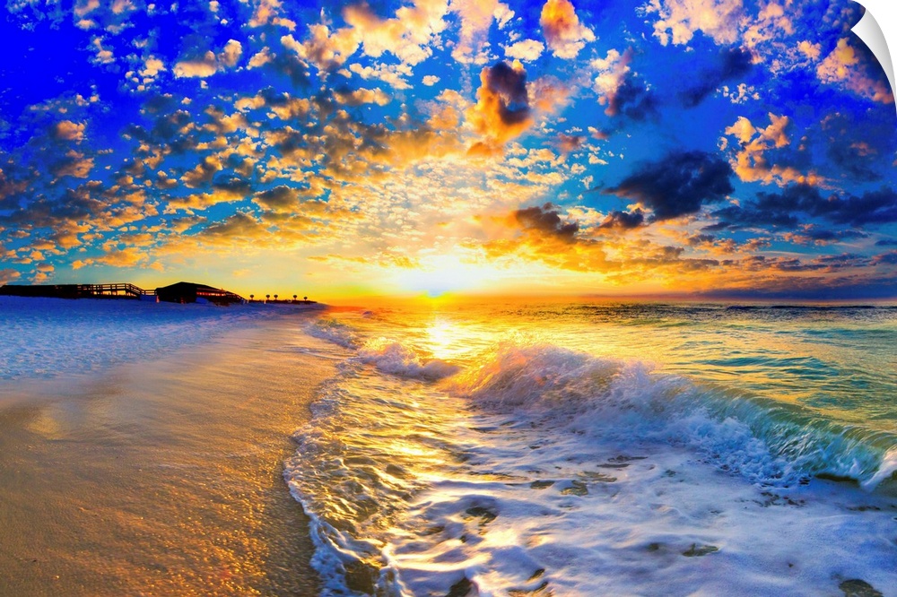 Ocean landscape photograph of a beautiful ocean sunset.