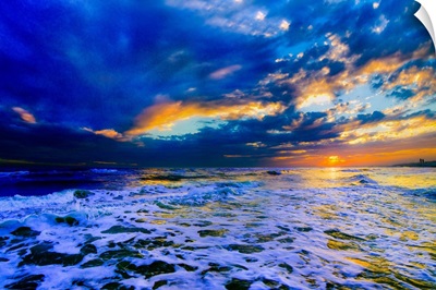 Blue Beach Sunset Dark And Stormy Sea