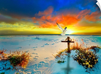 Christian  Cross Dove Gods Love Peace Sunset