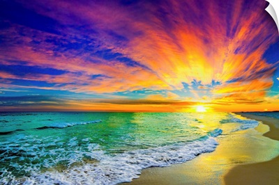 Colorful Ocean Sunset Orange And Red Beach Sunset