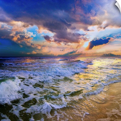 Colorful Waves Beautiful Heavenly Sunset Beach