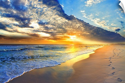Gold Sunset Beach Waves Seascape