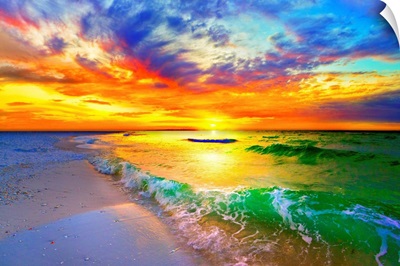 Ocean Wave Sunset Orange Beach Sunset Canvas
