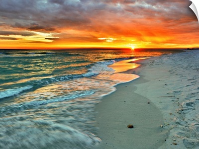 Orange Sunset Green Waves Beach