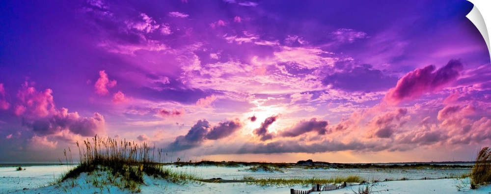 Heavenly purple sunset skyscape panorama.