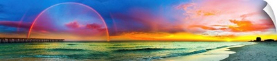 Rainbow At Sunset Blue And Purple Panorama