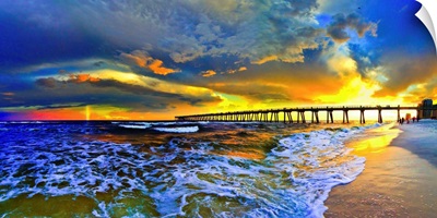 Rainbow Sunset Seascape Beach Blue Pier