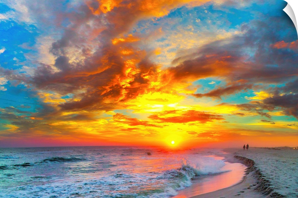 Dark red and orange sunset on the beach. Landscape taken on Navarre Beach, Florida.